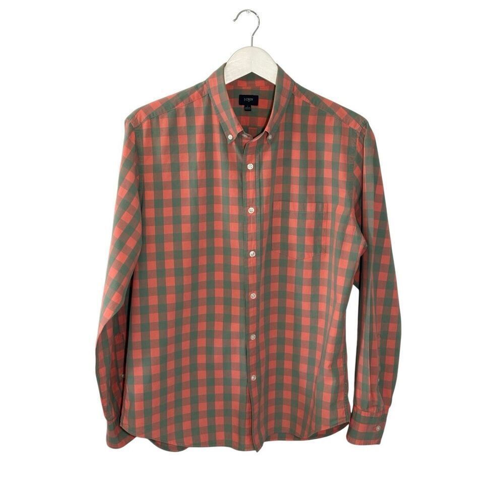 J. Crew coral and gray gingham cotton button down shirt - L
